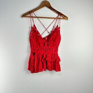Free People Adella Camisole Cherry‎ Red Sz M
